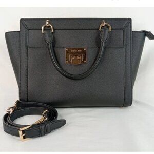 Pre-Owned Michael Kors Tina Large Satchel Black w/ Gold *BAG ONLY* 35H7GT4M3L